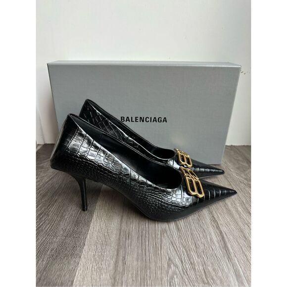 Balenciaga Logo Plaque Heeled Pumps in Black Size EU38/US8 $950 - Picture 8 of 14